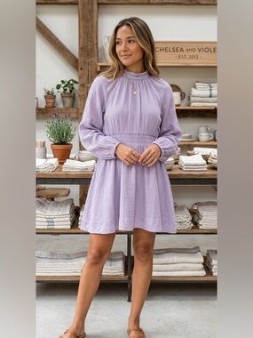 Chelsea & Violet light purple peasant style lined dress-Small